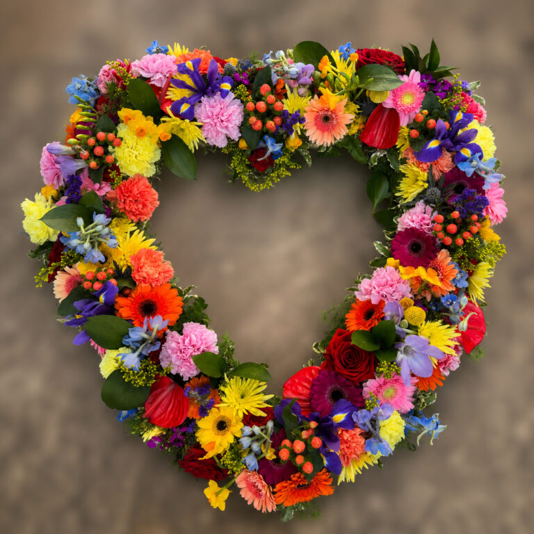 Colourful open heart funeral tribute, Eastbourne