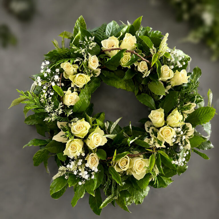 Cream rose funeral wreath, Eastbourne